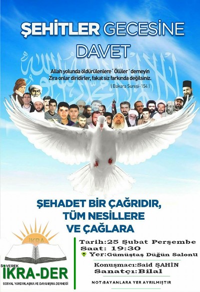 SİVEREK'TE ŞEHİTLER GECESİ DÜZENLENECEK