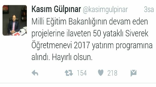 Gülpınar'dan öğretmenevi müjdesi