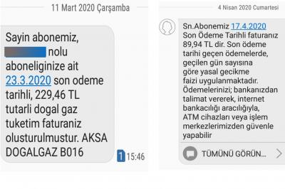 Doğalgaz şirketinin abonelerine göndermiş olduğu SMS'ye tepki
