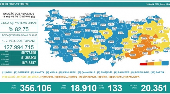 24 Aralık 2021 Coronavirus tablosu