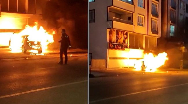 Siverek'te park halindeki otomobil alev alev yandı