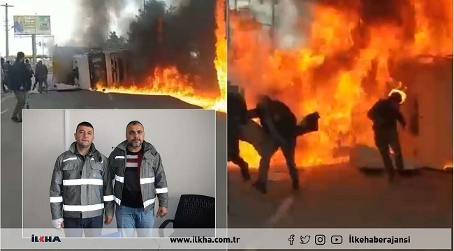 Yanan tırda baba ile oğlunun can pazarı dehşete düşürdü