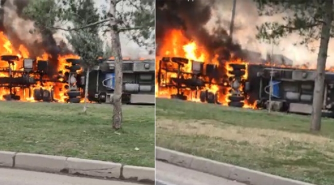 Viranşehir'de devrilen tır alev aldı: 3 yaralı