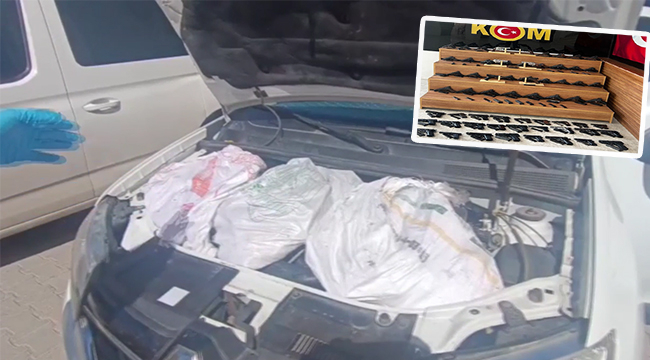Şanlıurfa cephanelik gibi araç! Kaputtan 65 tabanca çıktı