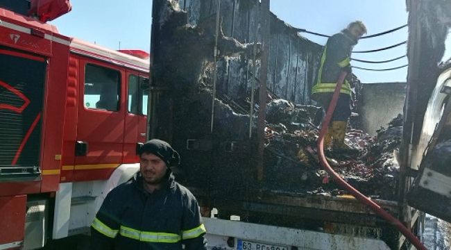 Siverek'te gıda yüklü tır alevlere teslim oldu