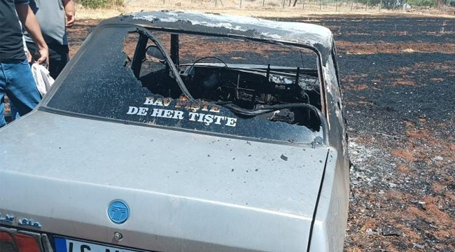 Siverek'te tarla yangını: Alevler otomobili yuttu!