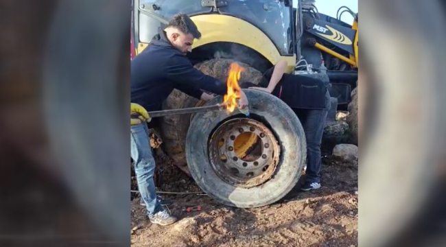 Siverek'te Dikkat Çeken Görüntü: Lastiğe Ateşle Müdahale 