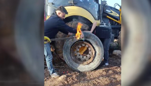 Siverek'te Dikkat Çeken Görüntü: Lastiğe Ateşle Müdahale 