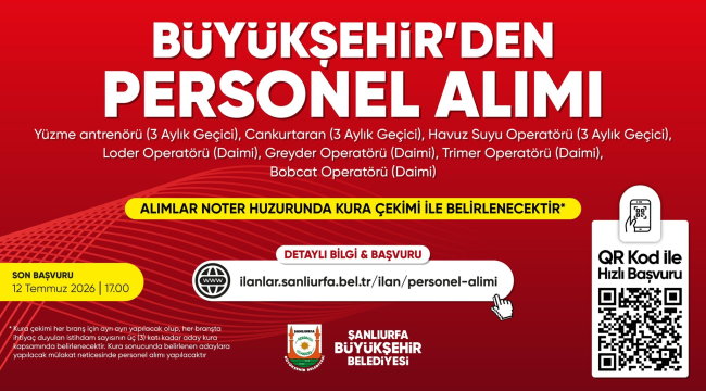 Şanlıurfa Büyükşehir Belediyesi Personel Alımı Yapacak